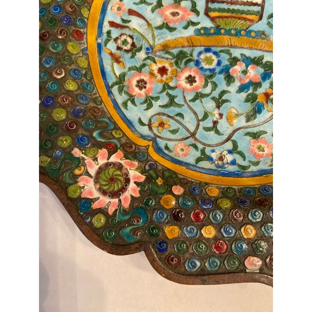 Pair of Early 20th Century Chinese Cloisonné Enamel Plates For Sale In Charlotte - Image 6 of 12