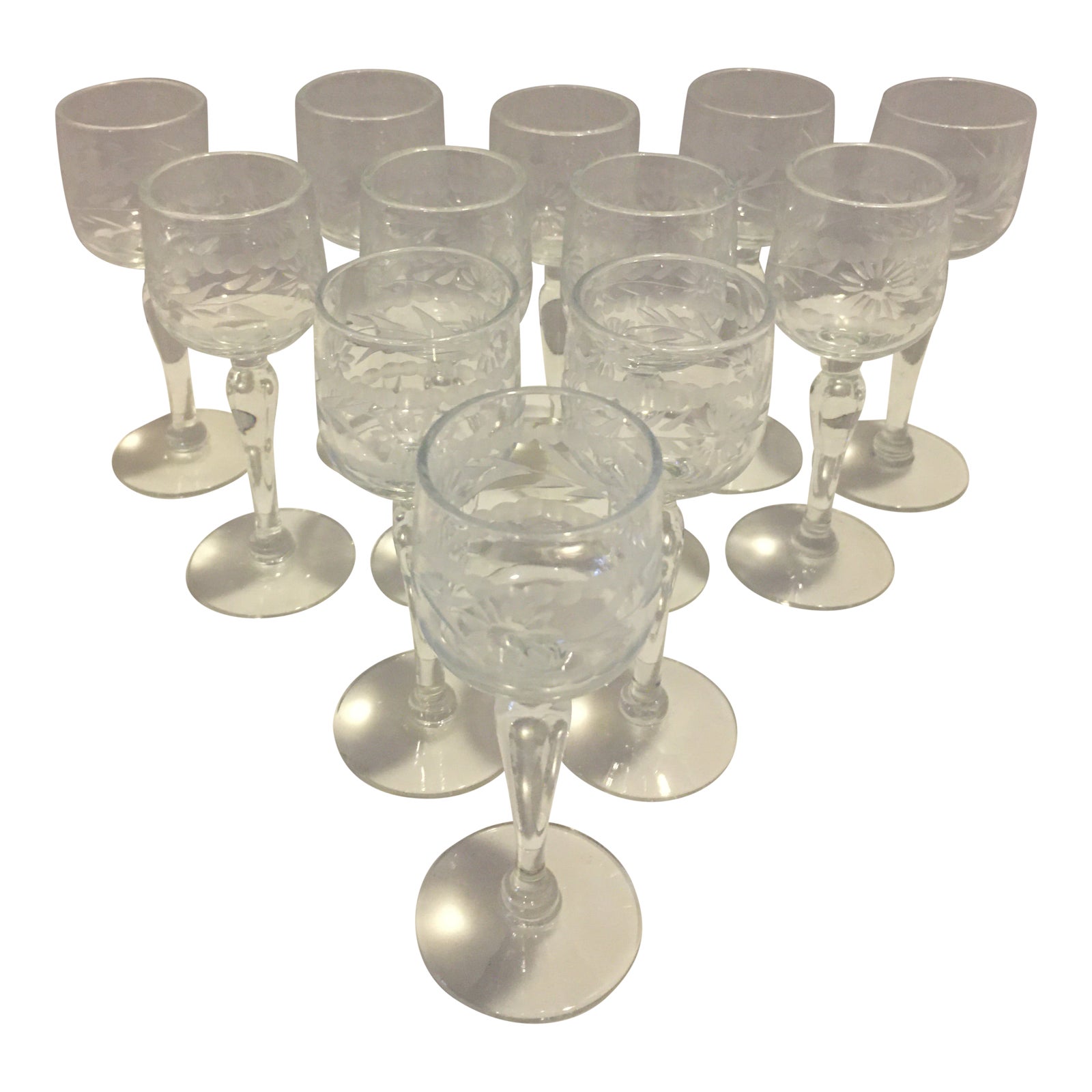 Vintage Crystal Etched Cordial Glasses Set of 12 Chairish