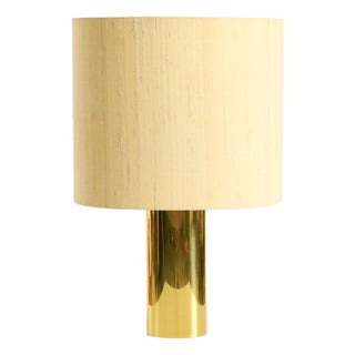 Vintage Brass Table Lamp with Wild Silk Shade from Vereinigte Werkstätten Collection, 1970s For Sale