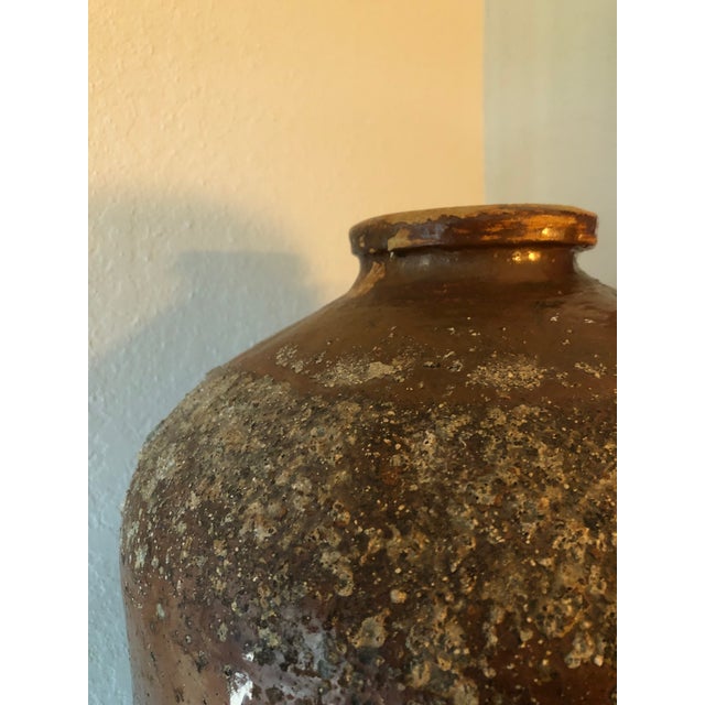 Brown Monumental Antique Primitive Brown Stoneware Jug With Handle For Sale - Image 8 of 8