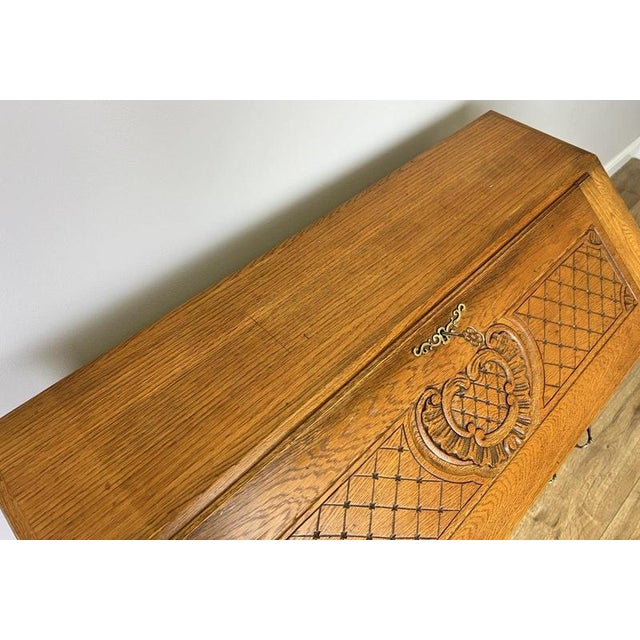 Vintage French Louis Style Oak Secretaire For Sale - Image 9 of 13