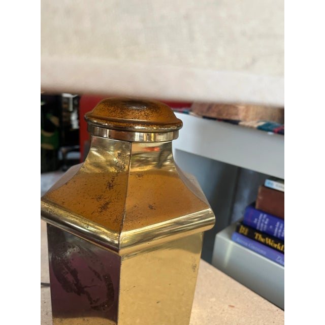 1970s Vintage Brass Geometrical Lamp With Lampshade For Sale - Image 5 of 7