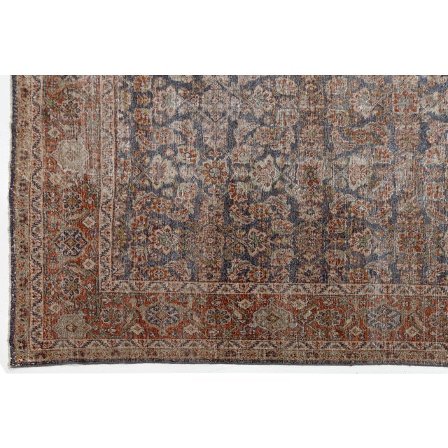 Traditional 19th Century Antique Mahal Wool Rug With Muted Terracotta & Indigo Palette For Sale - Image 3 of 11