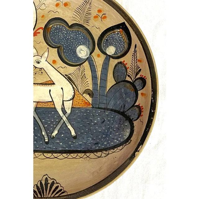 Folk Art Vintage Mexican Hand Painted Folk Art Pottery Footed Dish For Sale - Image 3 of 12
