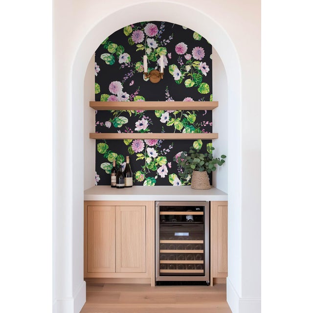 Chirp Society Floral Grasscloth Wallpaper by House Party | Midnight Black | 8 Yards For Sale In Charlotte - Image 6 of 7