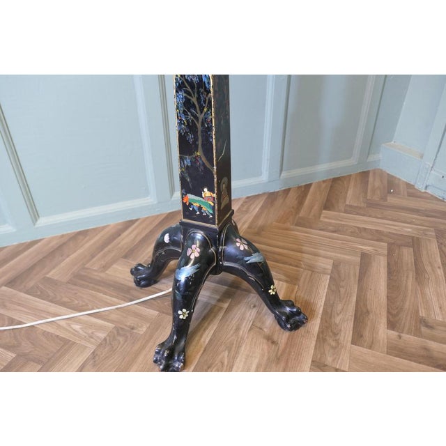 Vintage Black Chinoiserie Lacquer Decorated Standard Lamp, 1930 For Sale - Image 4 of 10