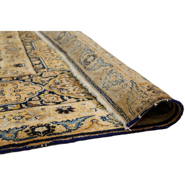 Persian Antique Oversize Wool Rug Persian Tabriz From 1890s in Blue With Rosette Design For Sale - Image 3 of 9