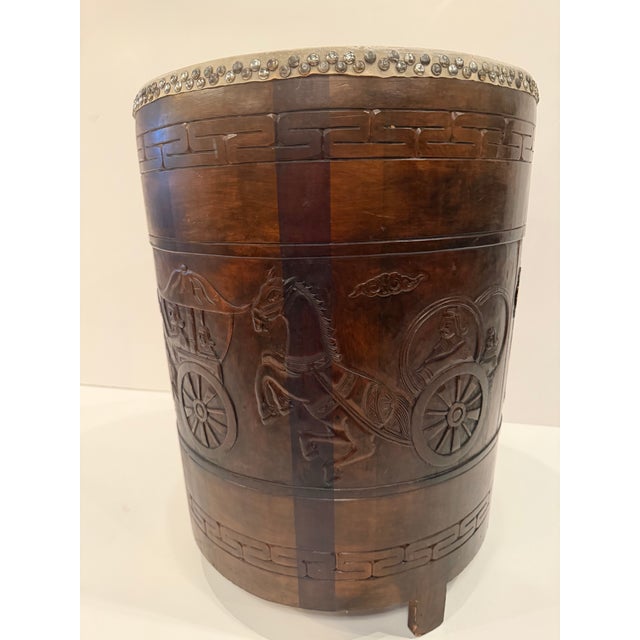 Wood Carved Wood Drum End Tables -a Pair For Sale - Image 7 of 13