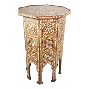 Moorish Handcrafted Octagonal Pedestal Table Inlaid with Mosaic Marquetry