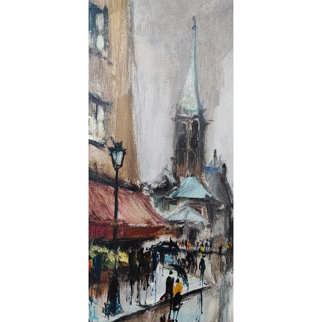 Bernard Lignon, Rue de marché animée par jour de pluie, Oil on Canvas, Framed For Sale - Image 5 of 11