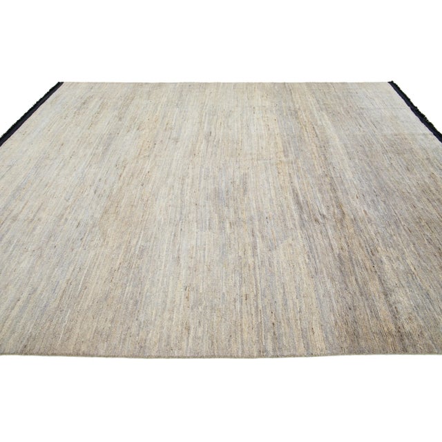 Modern Gabbeh Style Room Size Wool Rug in Beige & Gray Colors For Sale - Image 4 of 9