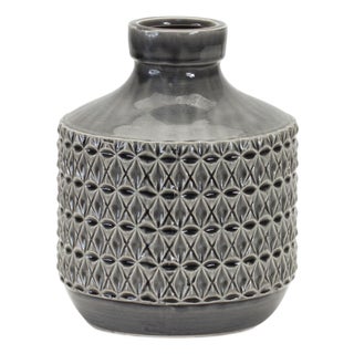 Goemetric Terra Cotta Vase withBlack Finish 9"H For Sale