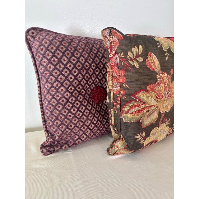 Vintage Diamond Cut Chenille Pillows With Rosette, a Pair For Sale - Image 10 of 11