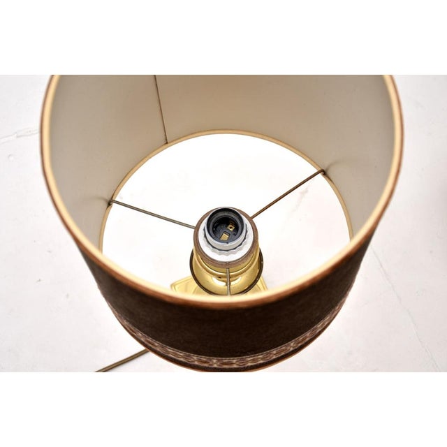 1970s Vintage Brass Table Lamps with Velvet Shades, 1970s, Set of 2 For Sale - Image 5 of 10