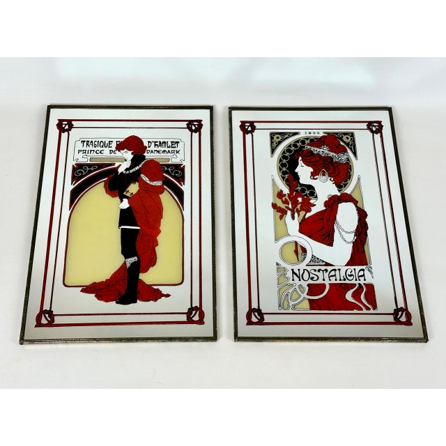 Art Nouveau Style Alfons Mucha Advertising Mirrors, Japan, 1970s, Set of 2 For Sale - Image 7 of 7
