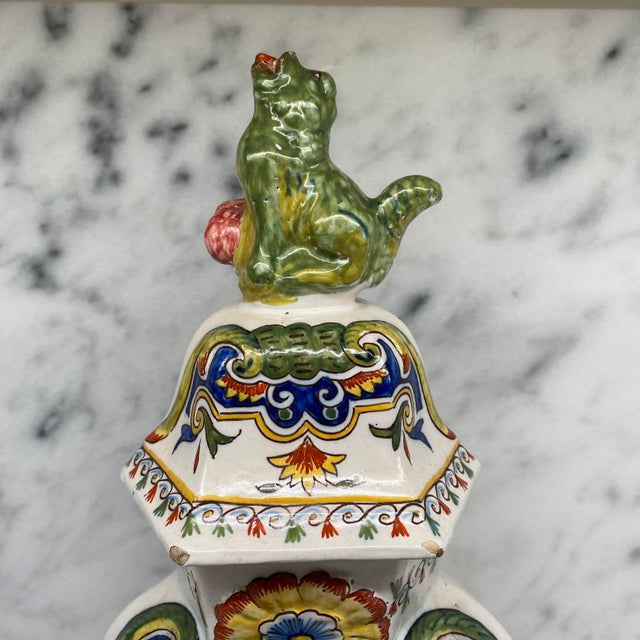 Green French Rouen Faience Lidded Vase Delft Style For Sale - Image 8 of 11