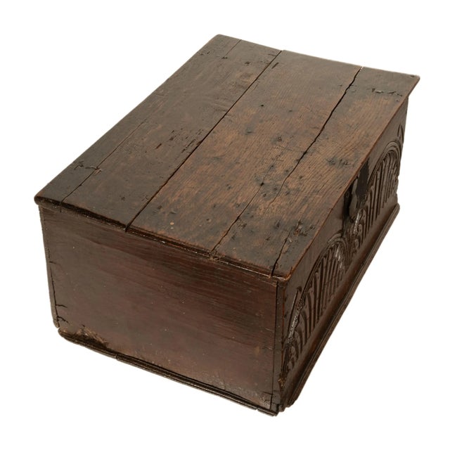 Antique 17th Century Charles II Carved Oak Bible Document Box 6 Plank Trunk 1680 For Sale - Image 11 of 15