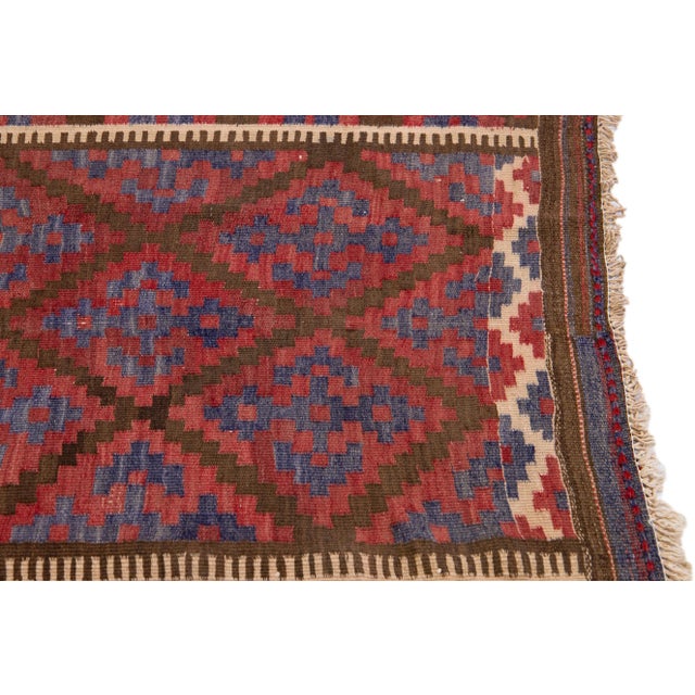 Mid-20th Century Turkish Kilim Blue Handmade Tribal Wool Runner For Sale In New York - Image 6 of 10