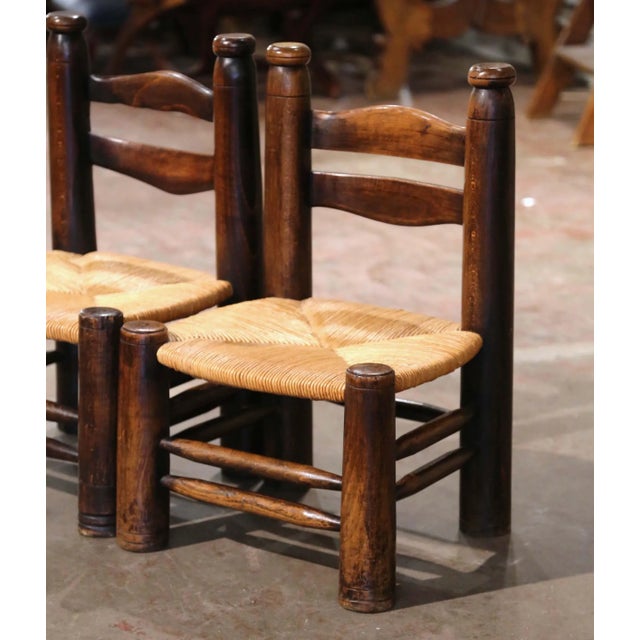 Pair Early 20th Century French Walnut Rush Chairs Attributed to Dudouyt For Sale - Image 4 of 10