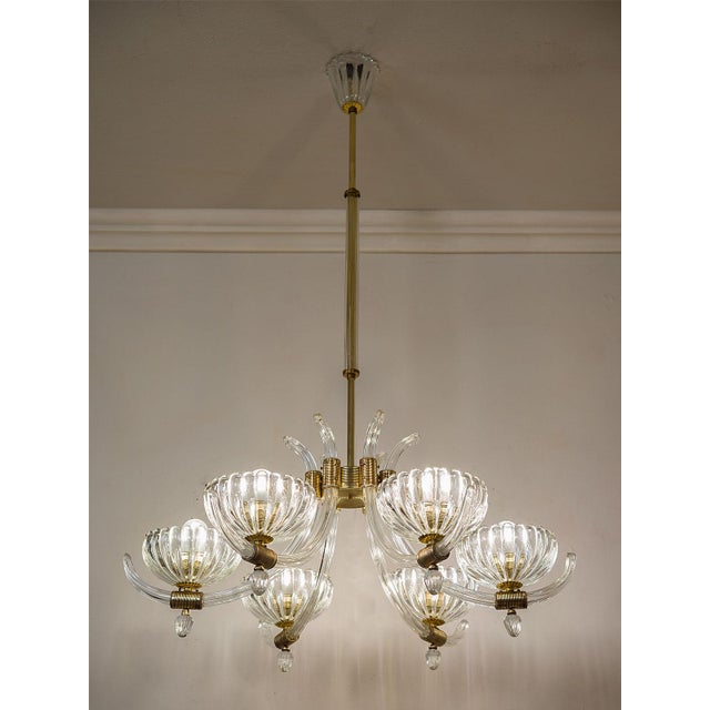 Mid-Century Murano Glass 6-Light Chandelier attributed to Archimede Seguso for Seguso Vetri d'Arte, 1940s For Sale - Image 10 of 14