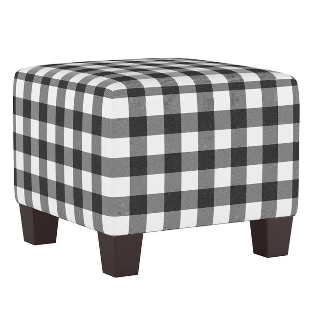 Spritely Home Square Ottoman in Black Classic Gingham For Sale - Image 4 of 5