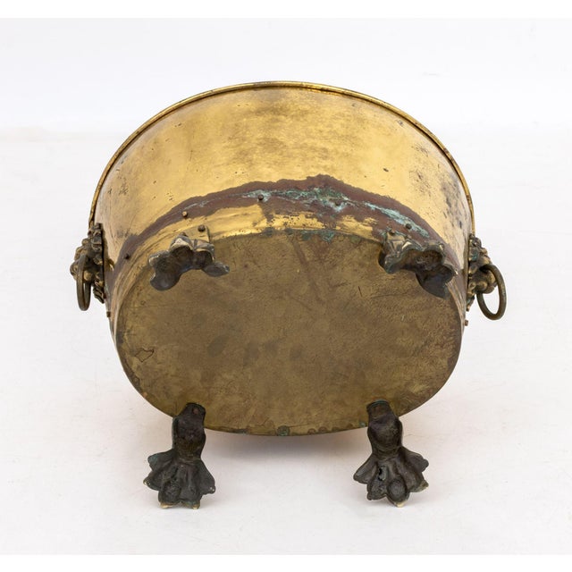 Metal Victorian Lion's Mask Handle Brass Jardiniere For Sale - Image 7 of 8