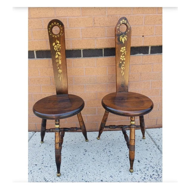 Stencil Decorated Pine Trifid Milking Stools, a Pair For Sale - Image 9 of 9
