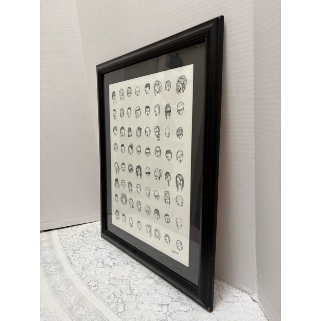 Contemporary Vintage Artisan Ink Sketch of Many Artist Faces Entitled “Artist Seen” For Sale - Image 3 of 10