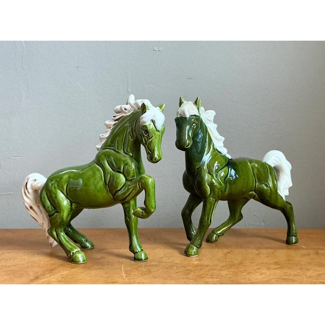Vintage Green Ceramic Horse Figurines For Sale - Image 10 of 12