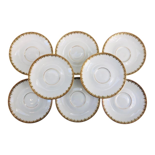 Vintage Porcelain French Limoges Gilt Saucers - Set of 8 For Sale