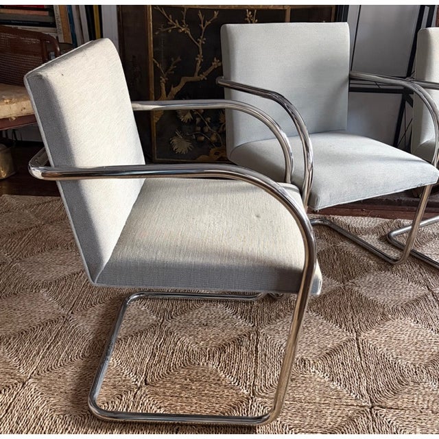 Mid Century Knoll International Brno Tubular Chrome Cantilever Chairs - Signed and Dated 1979 For Sale In New York - Image 6 of 17