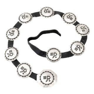 Native American Thunderbird Silver & Leather Belt For Sale