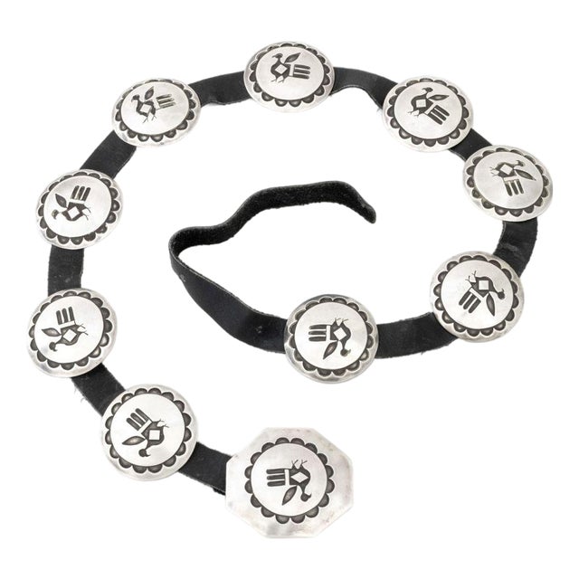 Native American Thunderbird Silver & Leather Belt For Sale