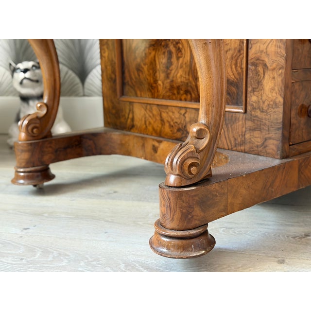 Antique Victorian Burl Walnut Wood and Leather Davenport Writing Table Secretary Desk For Sale - Image 11 of 18