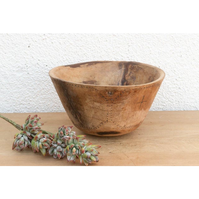 Brown Rare Engraved Wooden African Bowl For Sale - Image 8 of 8