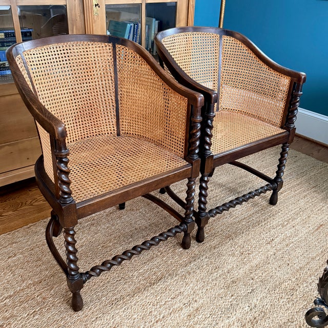 Pair of Antique Caned Barrel Chairs For Sale - Image 10 of 15