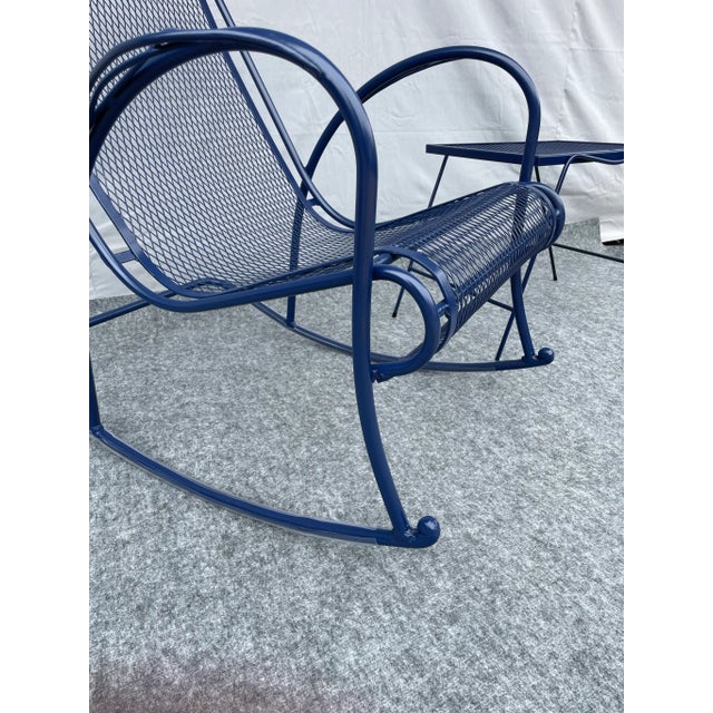 Metal Woodard Salterini Attributed Wrought Iron Patio Balcony Rocking Rocker Chair Small Accent Table For Sale - Image 7 of 10