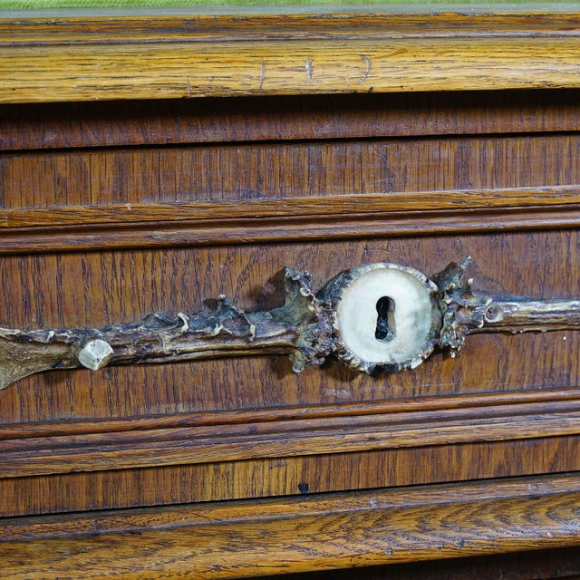 Wood Large Oak Wood Desk With Antler Decorations by Rudolf Brix 1900 For Sale - Image 7 of 12