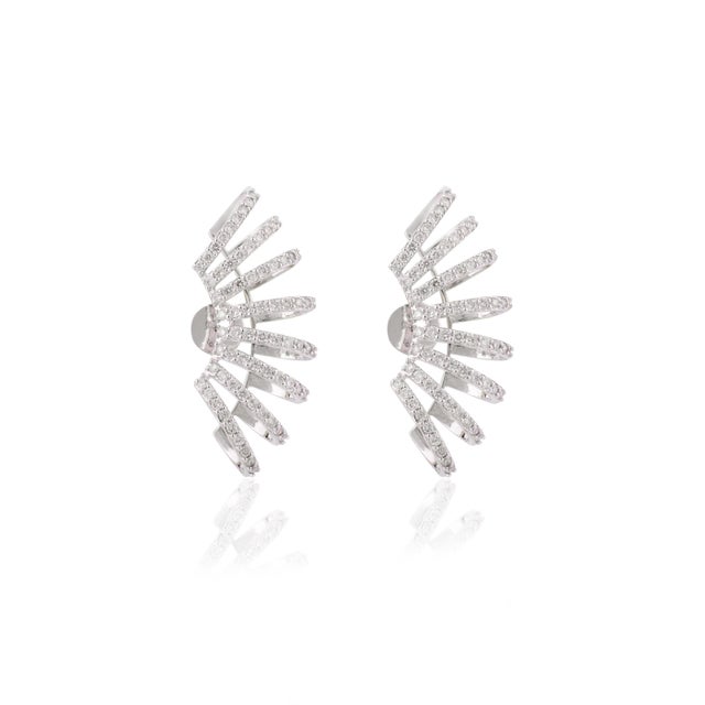 Metal Eight Row 1.32 Carat Pave Diamond Cage Stud Earrings in 18k Solid White Gold- A Pair For Sale - Image 7 of 11