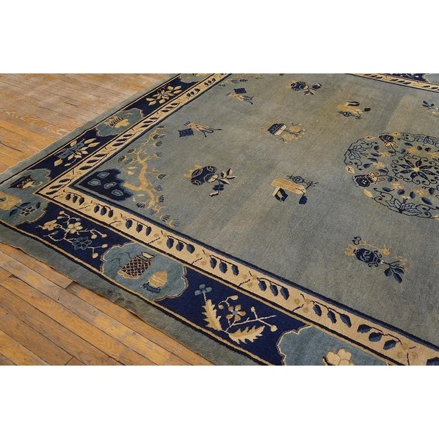 Navy Blue Lovely Blue Color With Unique Floral Design Antique Chinese Peking Rug For Sale - Image 8 of 9