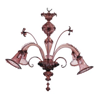 Large Mid-Century Aubergine Murano Chandelier in the Manner of Ercole Barovier For Sale