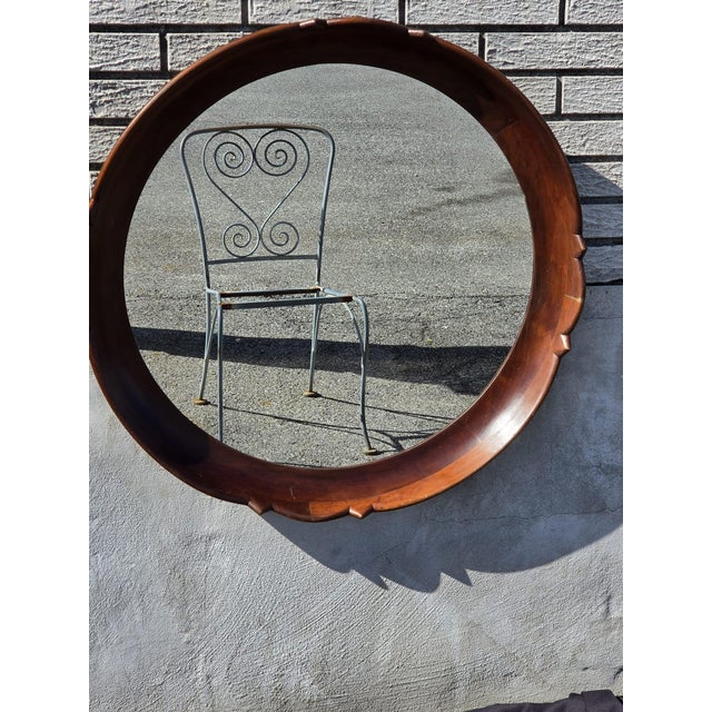 1920s 1920 Regency Style Solid Walnut Handmade American Round Mirror. For Sale - Image 5 of 16