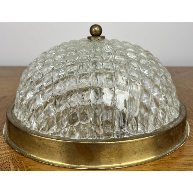 Vintage French Brass Ceiling Lamp in Glass For Sale - Image 6 of 16