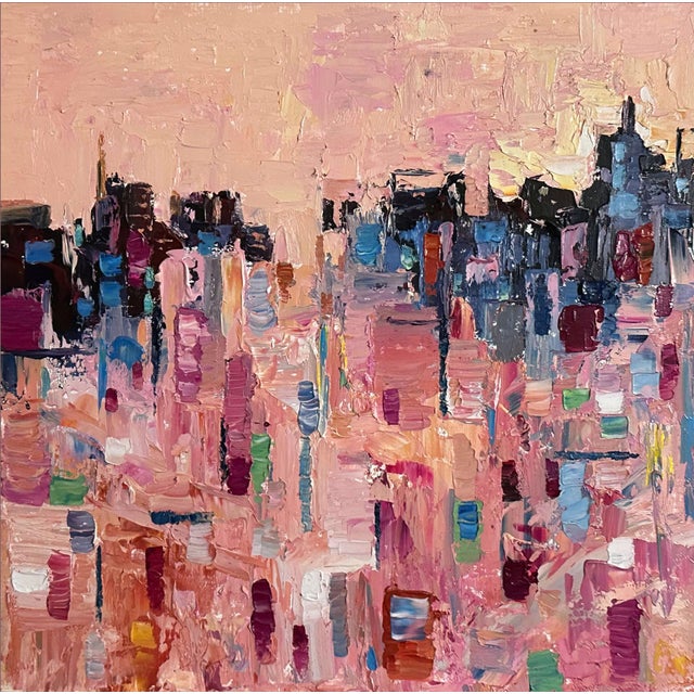 Patchwork Horizon 1 by Dominic Harman | Oil On Primed Paper Abstract landscape with colorful blocks. For Sale