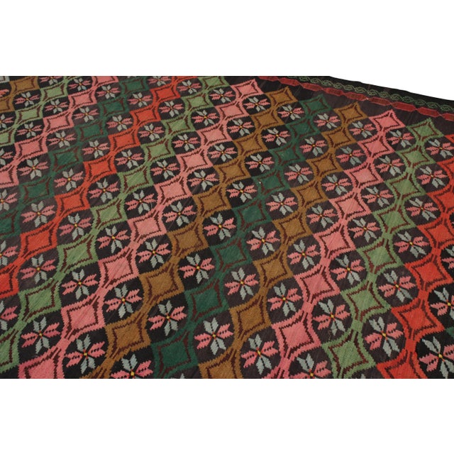 Vintage Mid-Century Kilim Rug in Green Multicolor Geometric Stripe Pattern For Sale - Image 4 of 5