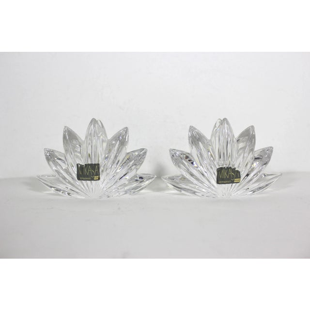 Glass Art Deco Crystal Candleholders Flower Shape a Pair For Sale - Image 7 of 8