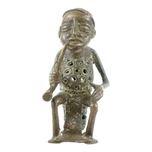 Antique 19th Century Bronze African Sculpture of a Man Smoking a Pipe
