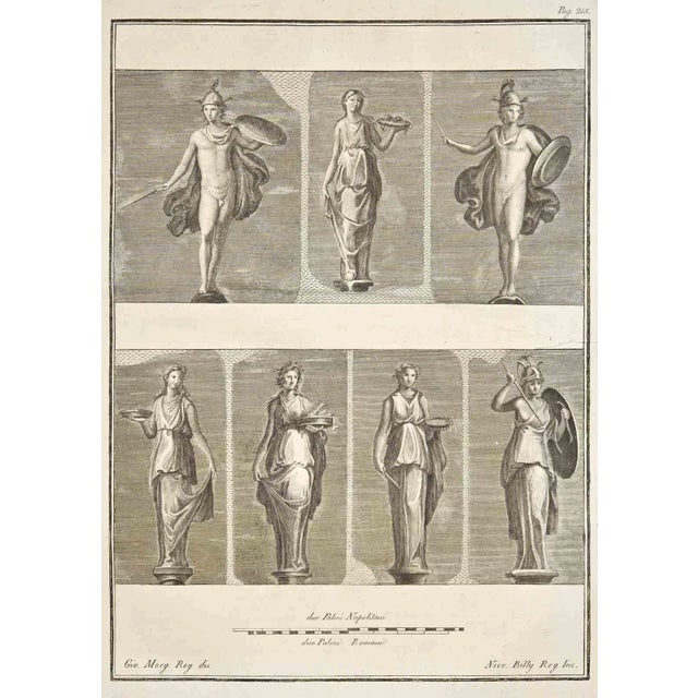 Nicola Billy, Ancient Roman Fresco Herculaneum, Etching, 18th Century For Sale