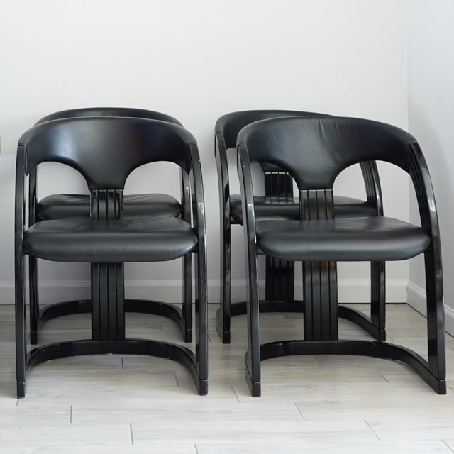 Mid 20th Century Postmodern Italian Lacquered Chairs With Goatskin Leather Seats and Back- Set of 10 For Sale - Image 5 of 15