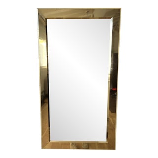 Hollywood Regency Brass Framed Mirror With Beveled Glass, Deep Profile Glam Wall For Sale